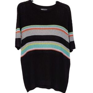 Asos Mens M Loose Knit Short Sleeve Purple Striped Sweater Lightweight Retro